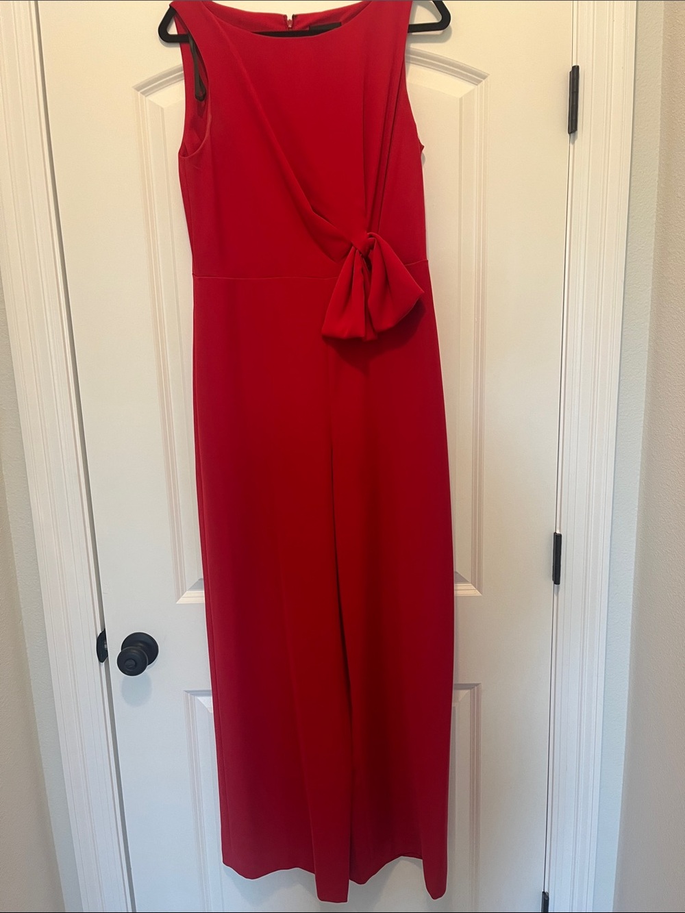 Donna Karan Vibrant Red Sleeveless Jumpsuit with Side Bow